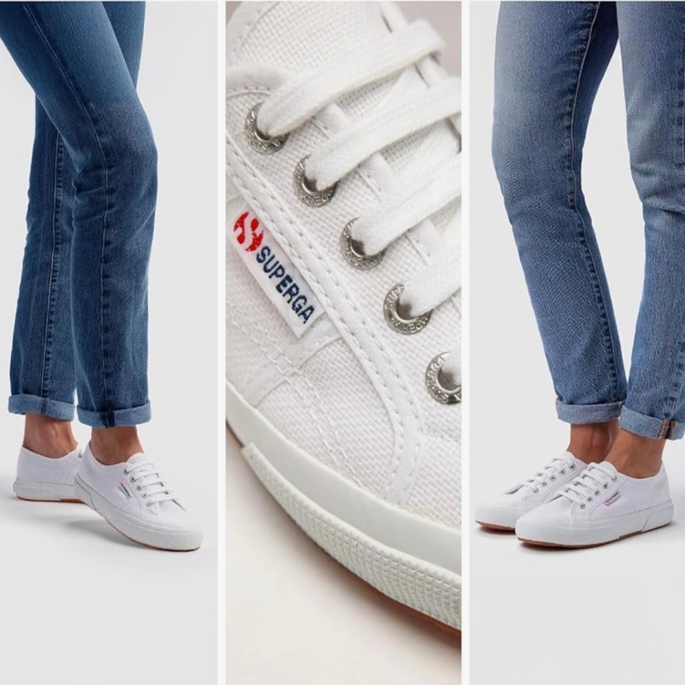 Superga White Canvas Low-Top Sneakers with Subtle Red Logo